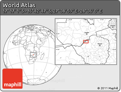 Blank Location Map of the Area around 16° 59' 54" S, 28° 7' 30" E