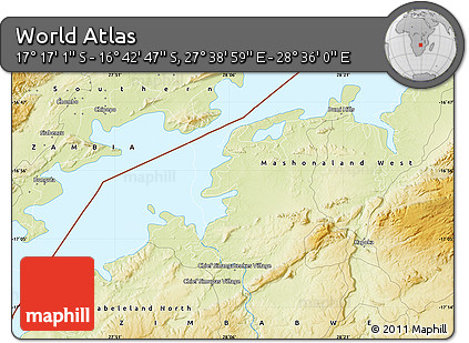 Physical Map of the Area around 16° 59' 54" S, 28° 7' 30" E