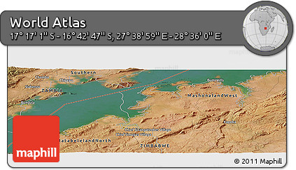 Satellite Panoramic Map of the Area around 16° 59' 54" S, 28° 7' 30" E