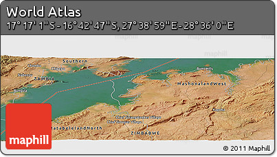 Satellite Panoramic Map of the Area around 16° 59' 54" S, 28° 7' 30" E