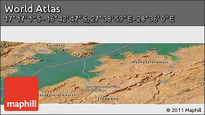 Satellite Panoramic Map of the Area around 16° 59' 54" S, 28° 7' 30" E