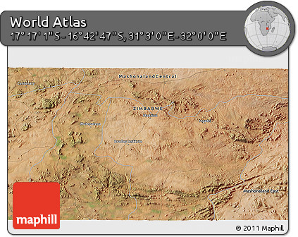 Satellite 3D Map of the Area around 16° 59' 54" S, 31° 31' 29" E