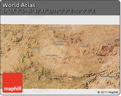 Satellite 3D Map of the Area around 16° 59' 54" S, 31° 31' 29" E