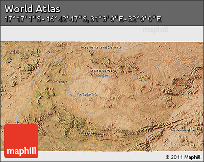 Satellite 3D Map of the Area around 16° 59' 54" S, 31° 31' 29" E