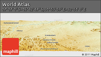 Physical Panoramic Map of the Area around 16° 59' 54" S, 32° 22' 30" E