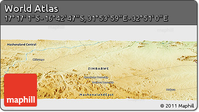 Physical Panoramic Map of the Area around 16° 59' 54" S, 32° 22' 30" E
