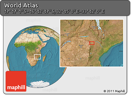 Satellite Location Map of the Area around 16° 59' 54" S, 33° 13' 30" E