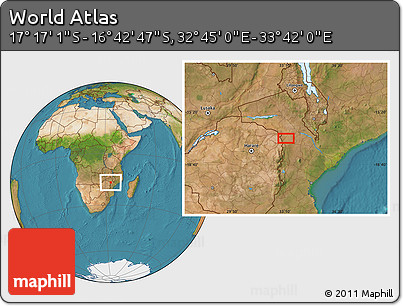 Satellite Location Map of the Area around 16° 59' 54" S, 33° 13' 30" E