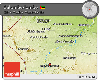 Physical Panoramic Map of Calombe-lombe
