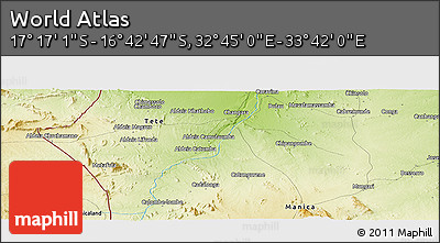Physical Panoramic Map of the Area around 16° 59' 54" S, 33° 13' 30" E