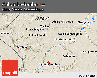 Shaded Relief Panoramic Map of Calombe-lombe