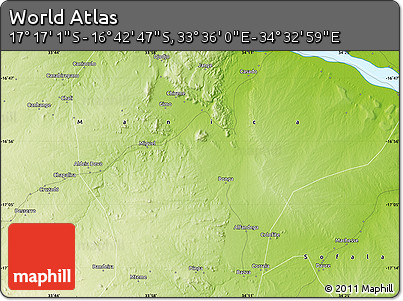 Physical Map of the Area around 16° 59' 54" S, 34° 4' 30" E