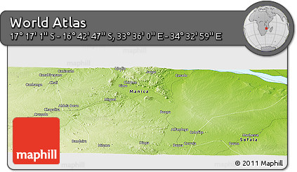 Physical Panoramic Map of the Area around 16° 59' 54" S, 34° 4' 30" E