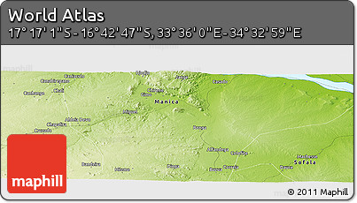 Physical Panoramic Map of the Area around 16° 59' 54" S, 34° 4' 30" E