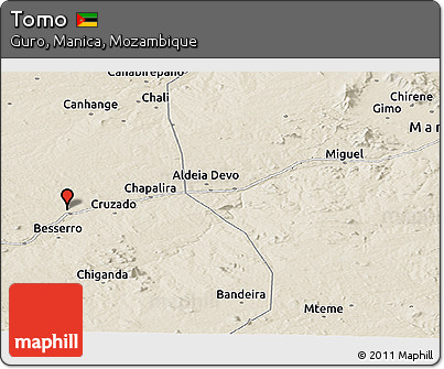 Shaded Relief Panoramic Map of Tomo
