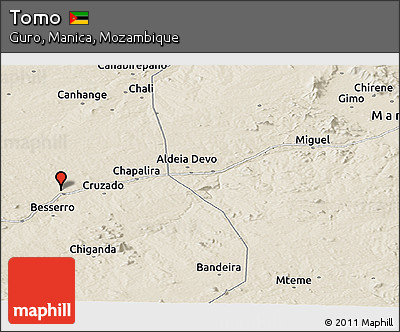 Shaded Relief Panoramic Map of Tomo
