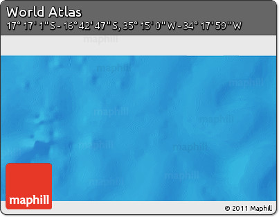 Physical 3D Map of the Area around 16° 59' 54" S, 34° 46' 29" W
