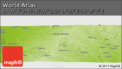 Physical Panoramic Map of the Area around 16° 59' 54" S, 35° 46' 29" E