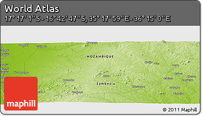 Physical Panoramic Map of the Area around 16° 59' 54" S, 35° 46' 29" E