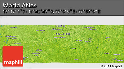 Physical Panoramic Map of the Area around 16° 59' 54" S, 37° 28' 30" E