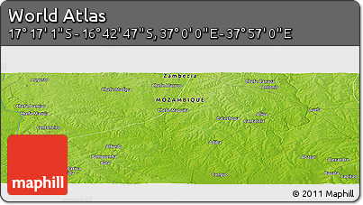 Physical Panoramic Map of the Area around 16° 59' 54" S, 37° 28' 30" E