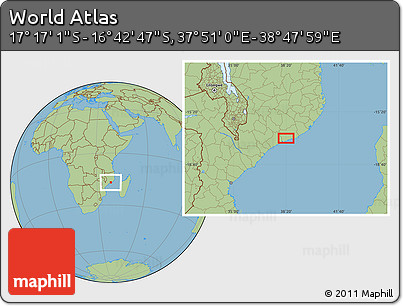 Savanna Style Location Map of the Area around 16° 59' 54" S, 38° 19' 30" E