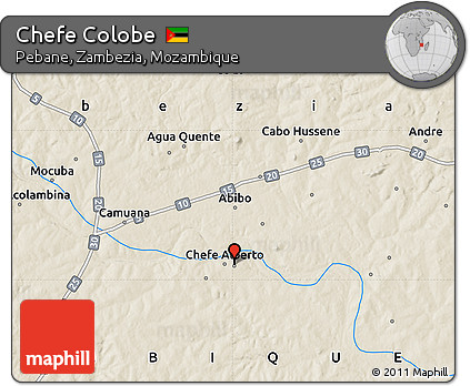 Shaded Relief Map of Chefe Colobe