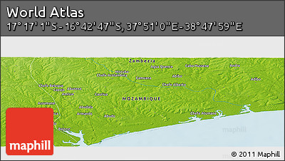 Physical Panoramic Map of the Area around 16° 59' 54" S, 38° 19' 30" E