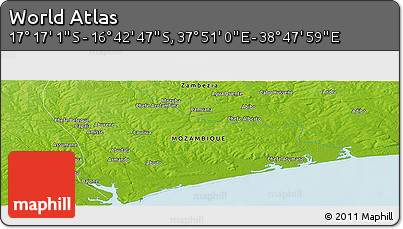 Physical Panoramic Map of the Area around 16° 59' 54" S, 38° 19' 30" E