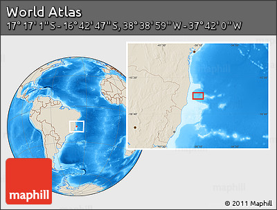 Shaded Relief Location Map of the Area around 16° 59' 54" S, 38° 10' 29" W