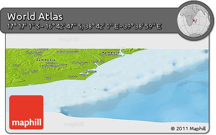 Physical Panoramic Map of the Area around 16° 59' 54" S, 39° 10' 29" E
