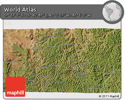 Satellite 3D Map of the Area around 16° 59' 54" S, 41° 34' 30" W