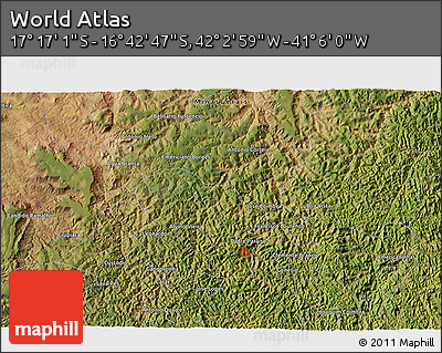 Satellite 3D Map of the Area around 16° 59' 54" S, 41° 34' 30" W