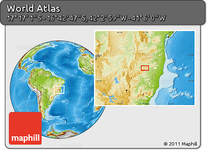 Physical Location Map of the Area around 16° 59' 54" S, 41° 34' 30" W