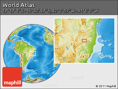 Physical Location Map of the Area around 16° 59' 54" S, 41° 34' 30" W
