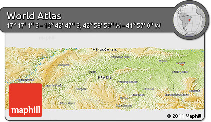 Physical Panoramic Map of the Area around 16° 59' 54" S, 42° 25' 29" W