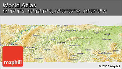 Physical Panoramic Map of the Area around 16° 59' 54" S, 42° 25' 29" W