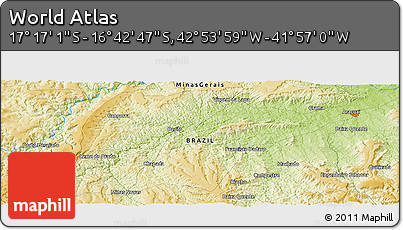 Physical Panoramic Map of the Area around 16° 59' 54" S, 42° 25' 29" W