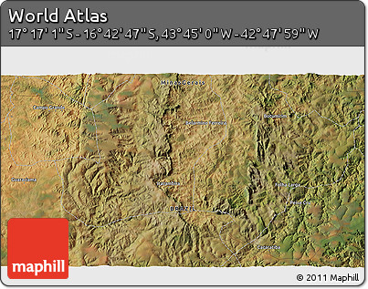 Satellite 3D Map of the Area around 16° 59' 54" S, 43° 16' 29" W