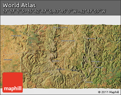 Satellite 3D Map of the Area around 16° 59' 54" S, 43° 16' 29" W