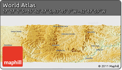Physical Panoramic Map of the Area around 16° 59' 54" S, 43° 16' 29" W
