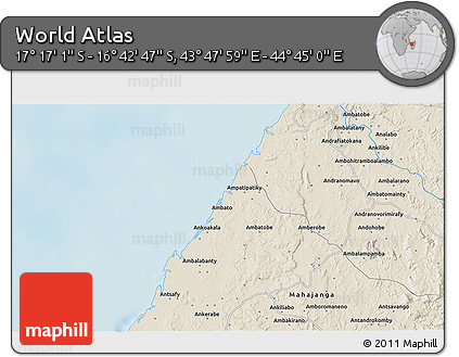 Shaded Relief 3D Map of the Area around 16° 59' 54" S, 44° 16' 29" E