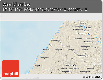 Shaded Relief 3D Map of the Area around 16° 59' 54" S, 44° 16' 29" E