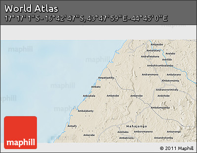 Shaded Relief 3D Map of the Area around 16° 59' 54" S, 44° 16' 29" E