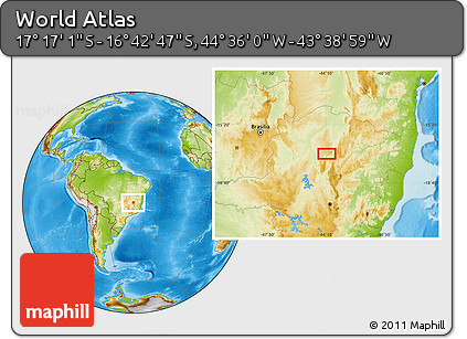 Physical Location Map of the Area around 16° 59' 54" S, 44° 7' 30" W