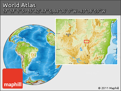 Physical Location Map of the Area around 16° 59' 54" S, 44° 7' 30" W