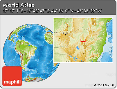 Physical Location Map of the Area around 16° 59' 54" S, 44° 7' 30" W