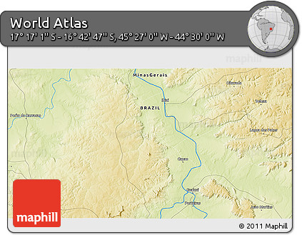 Physical 3D Map of the Area around 16° 59' 54" S, 44° 58' 30" W