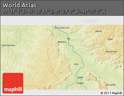 Physical 3D Map of the Area around 16° 59' 54" S, 44° 58' 30" W