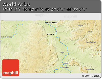Physical 3D Map of the Area around 16° 59' 54" S, 44° 58' 30" W